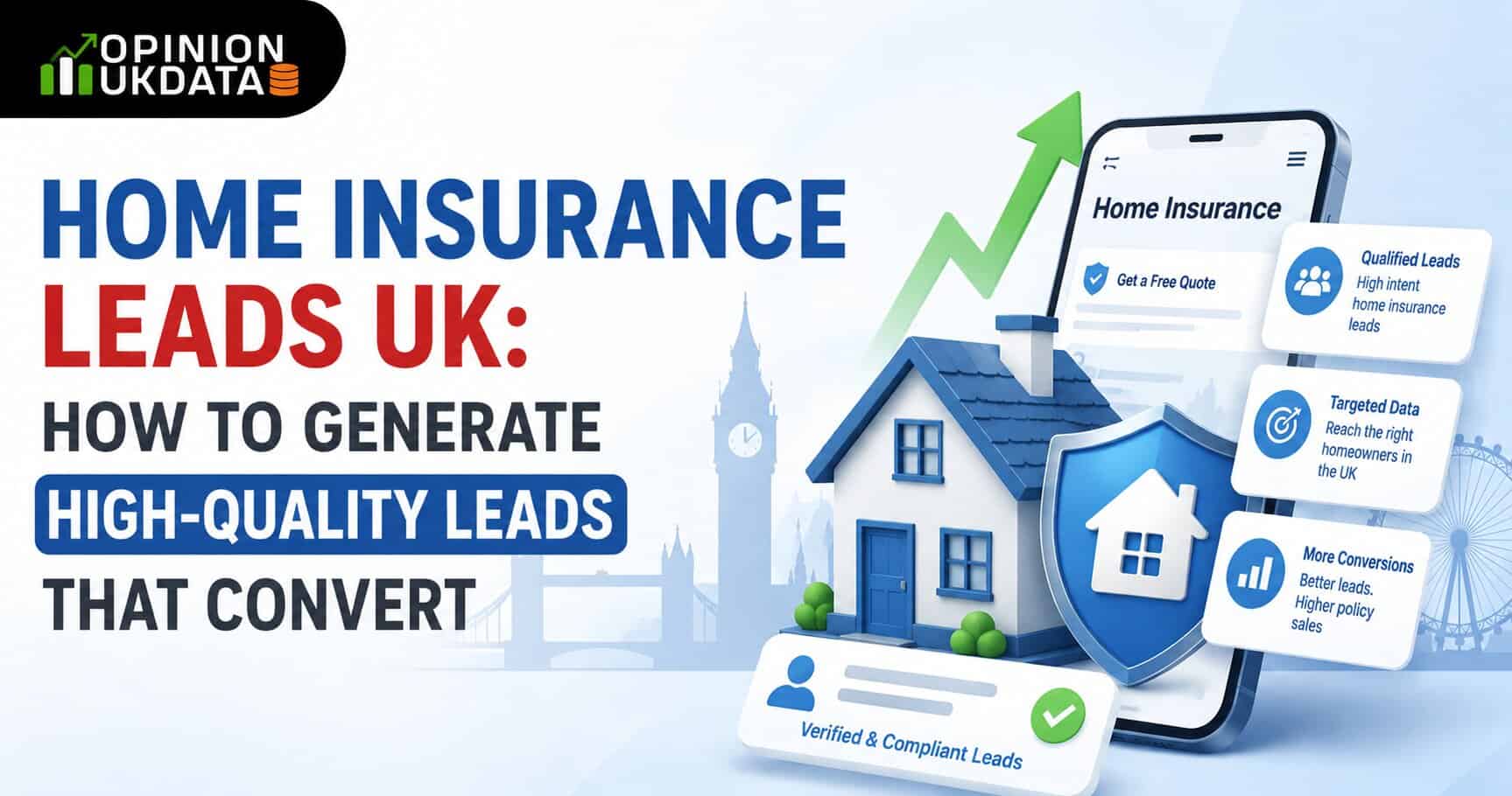 Home Insurance Leads UK banner showing targeted insurance lead generation, qualified homeowner leads, and data-driven insurance marketing solutions